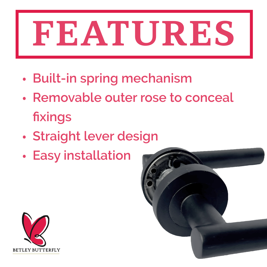 MULTIPACK Door Handles T Bar Straight Lever on Rose Latch - Matt Black 125mm