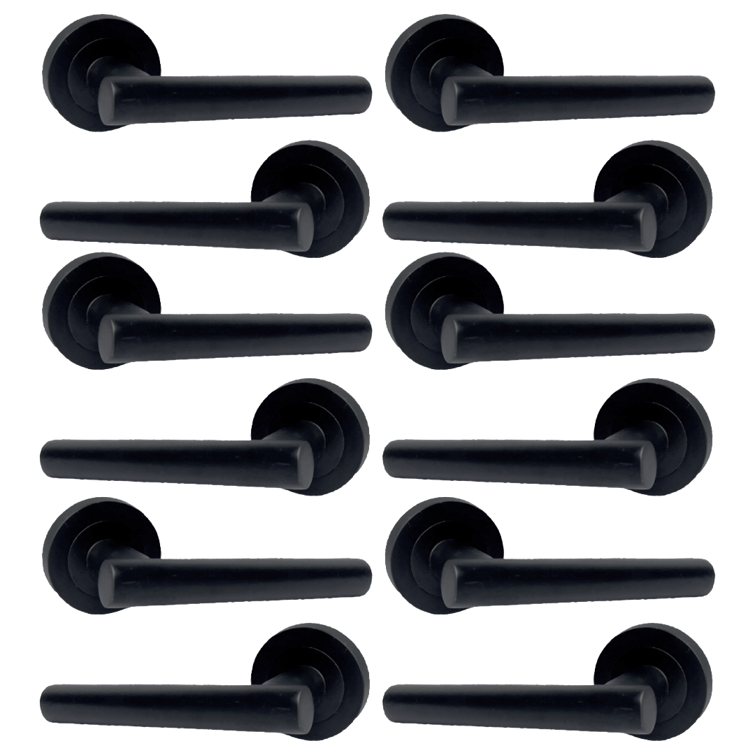 MULTIPACK Door Handles T Bar Straight Lever on Rose Latch - Matt Black 125mm