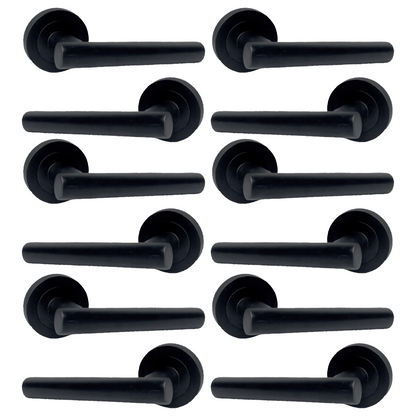 MULTIPACK Door Handles T Bar Straight Lever on Rose Latch - Matt Black 125mm
