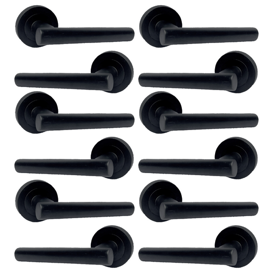 MULTIPACK Door Handles T Bar Straight Lever on Rose Latch - Matt Black 125mm