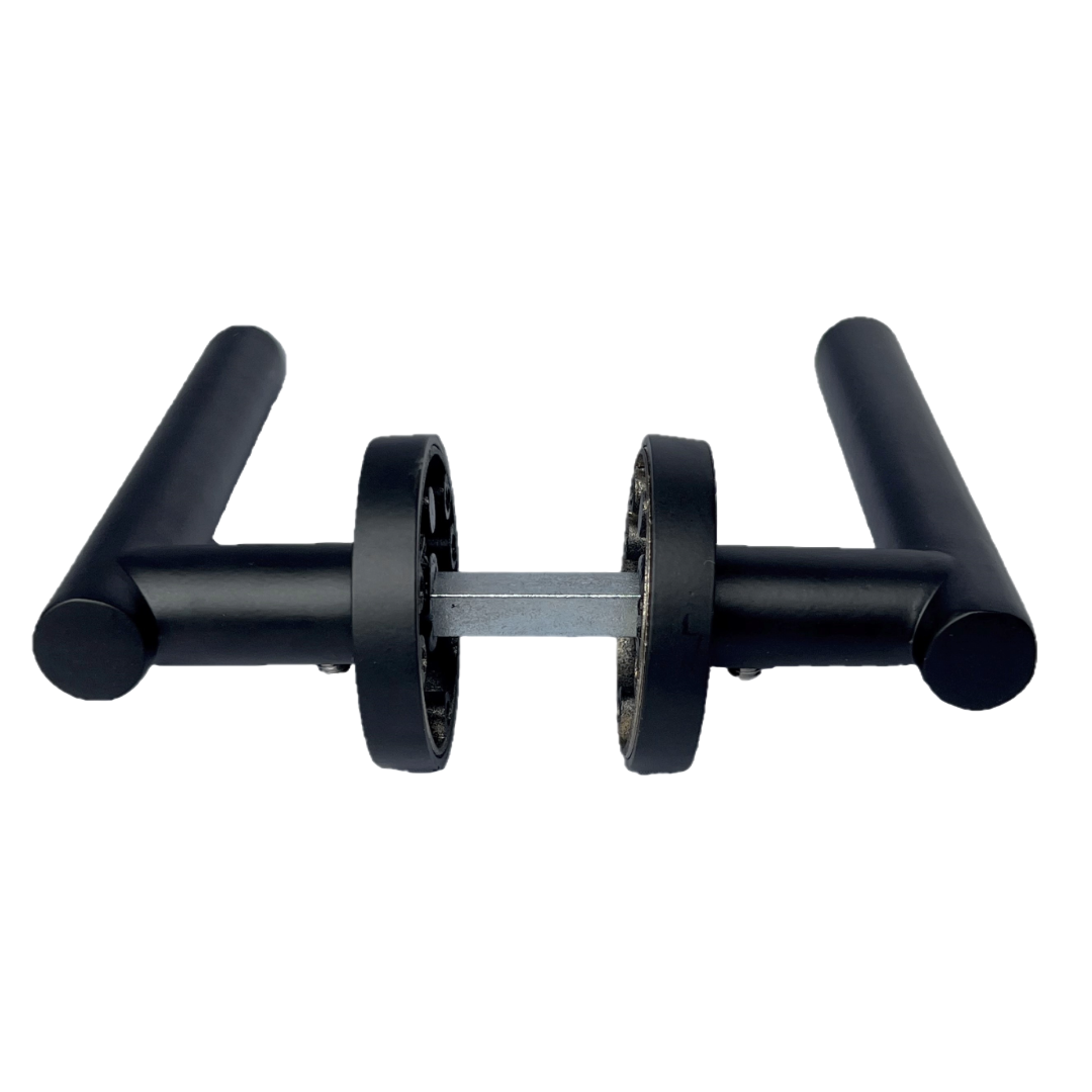Door Handles Matt Black T Bar Lever on ROUND ROSE Door Pack inc Hinges & Latch