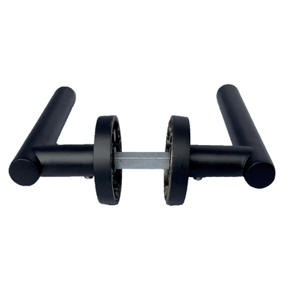 Door Handles Matt Black T Bar Lever on ROUND ROSE Door Pack inc Hinges & Latch