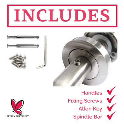 Door Handles T Bar Straight Lever on Rose Bath Thumb turn Lock & Hinges - Satin