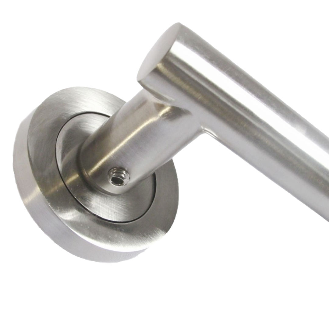 Door Handles T Bar Straight Lever on Rose Bath Thumb turn Lock & Hinges - Satin
