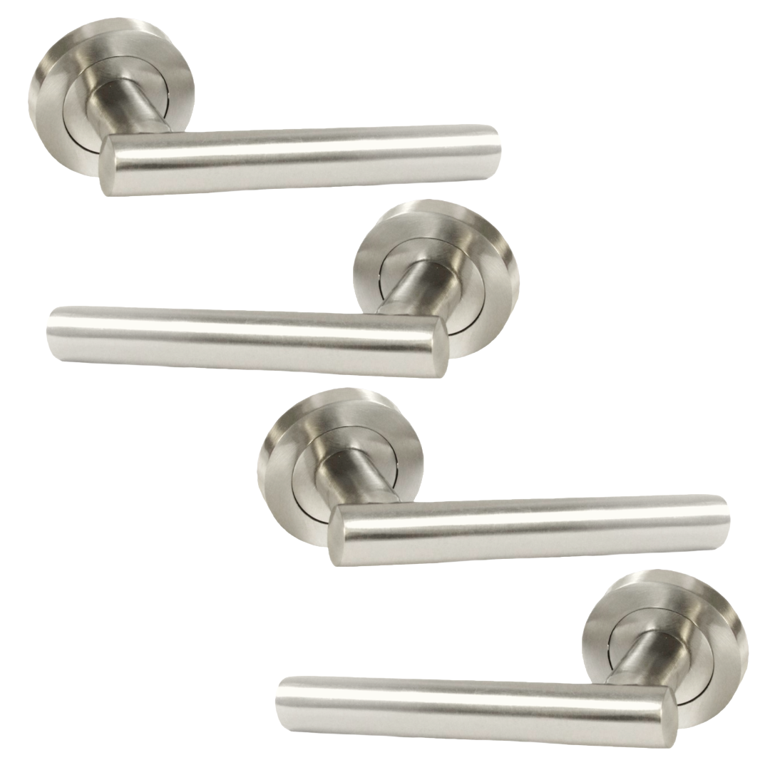 MULTIPACK Door Handles T Bar Straight Lever on Rose Latch - Satin 125mm