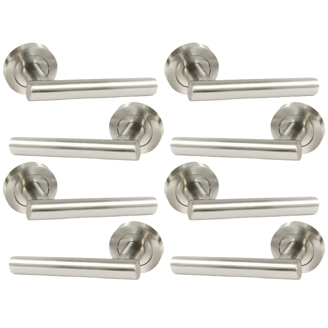 MULTIPACK Door Handles T Bar Straight Lever on Rose Latch - Satin 125mm