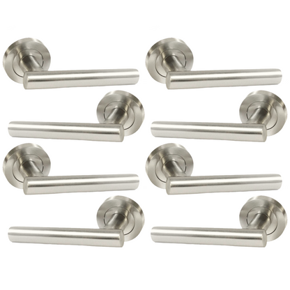 MULTIPACK Door Handles T Bar Straight Lever on Rose Latch - Satin 125mm