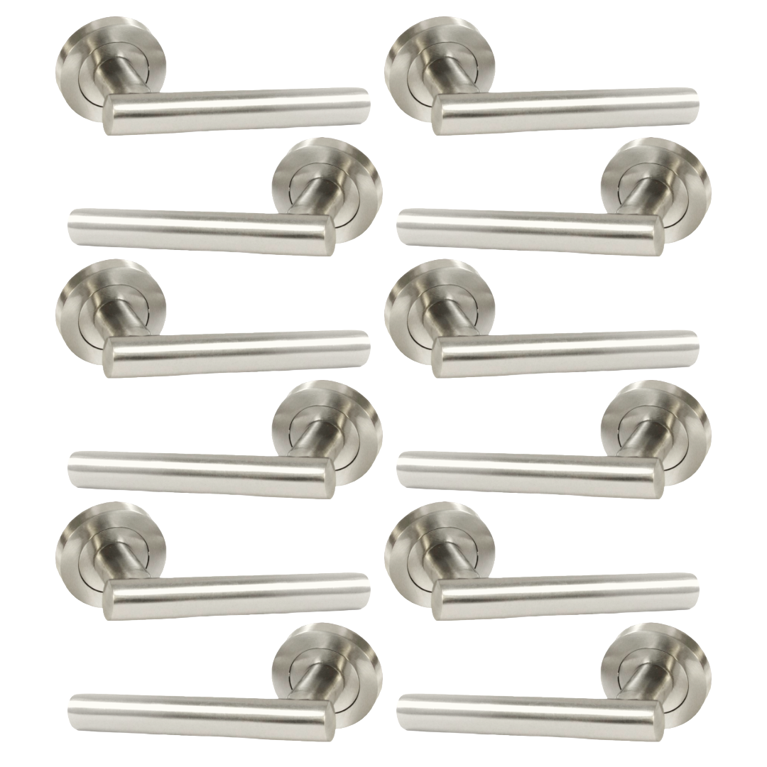 MULTIPACK Door Handles T Bar Straight Lever on Rose Latch - Satin 125mm