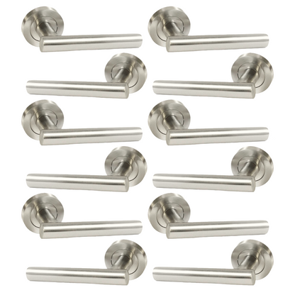 MULTIPACK Door Handles T Bar Straight Lever on Rose Latch - Satin 125mm