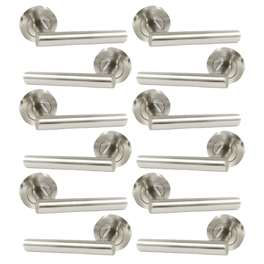 MULTIPACK Door Handles T Bar Straight Lever on Rose Latch - Satin 125mm