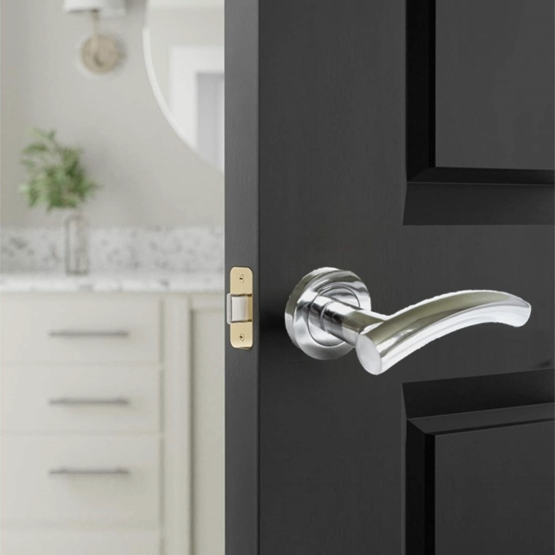 Arched Lever Door Handle on Rose CHROME