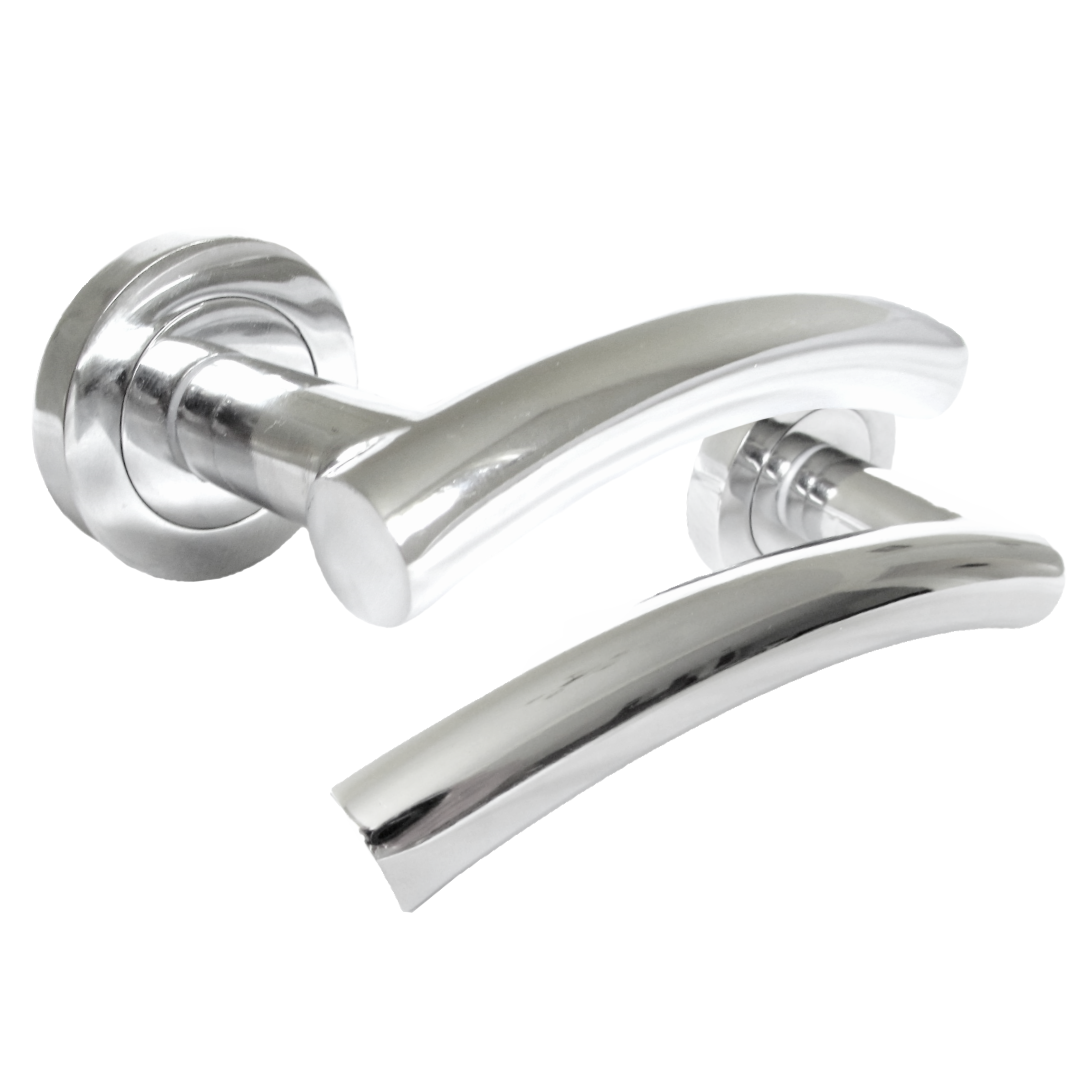 MULTIPACK Arched Lever Door Handles on Round Rose - Chrome 134mm