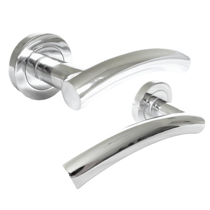 Arched Lever Door Handles on Round Rose Chrome 134mm Tubular Latch