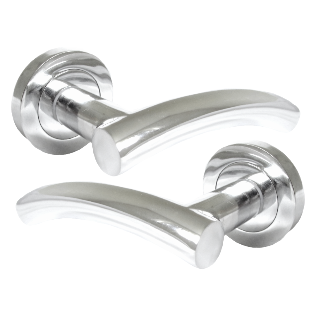MULTIPACK Arched Lever Door Handles on Round Rose - Chrome 134mm