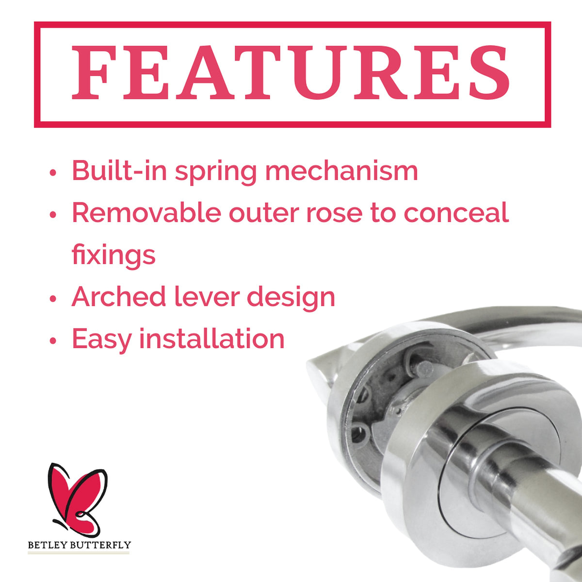 Marketplace JPG companion for Arched Lever Door Handles on Round Rose - Chrome 134mm - 10mm