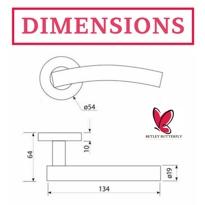 Arched Lever Door Handles on Round Rose Chrome 134mm Tubular Latch Hinges