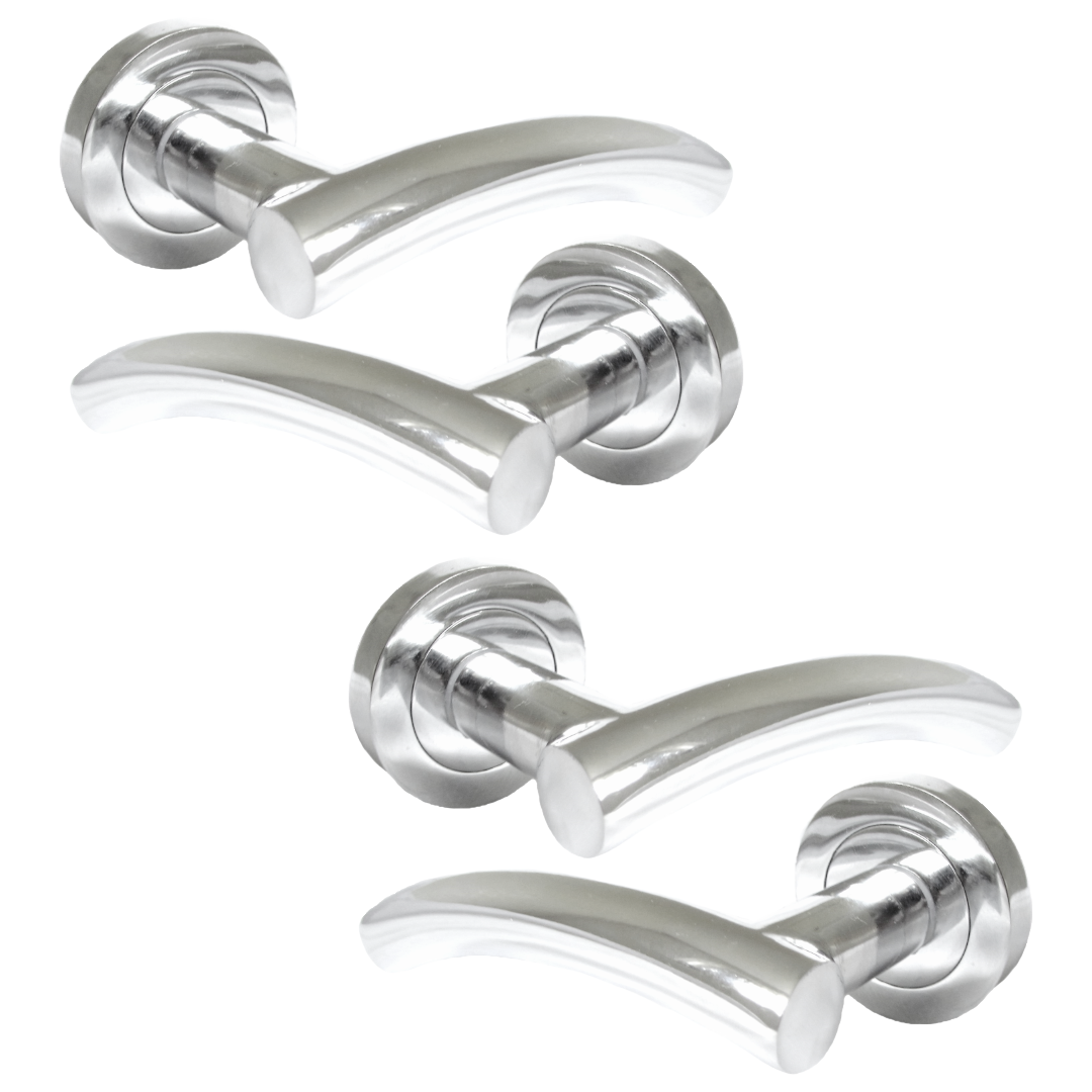 MULTIPACK Arched Lever Door Handles on Round Rose - Chrome 134mm