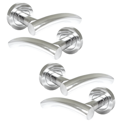 MULTIPACK Arched Lever Door Handles on Round Rose - Chrome 134mm