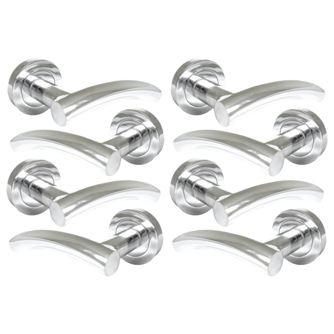 MULTIPACK Arched Lever Door Handles on Round Rose - Chrome 134mm