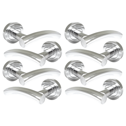 MULTIPACK Arched Lever Door Handles on Round Rose - Chrome 134mm
