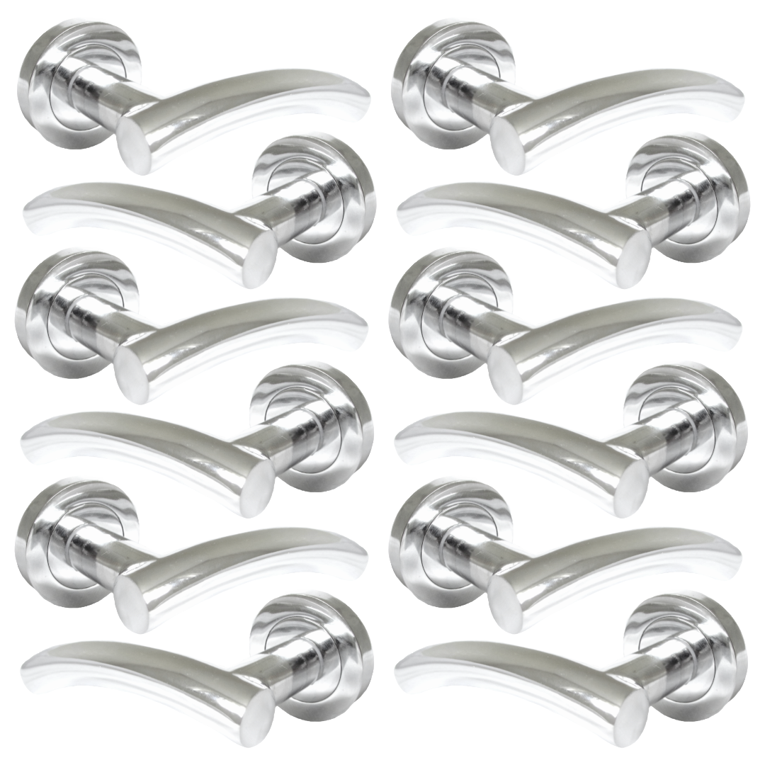 MULTIPACK Arched Lever Door Handles on Round Rose - Chrome 134mm