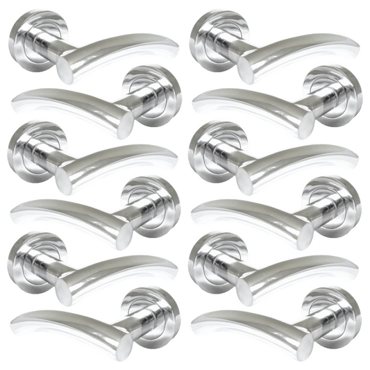 MULTIPACK Arched Lever Door Handles on Round Rose - Chrome 134mm