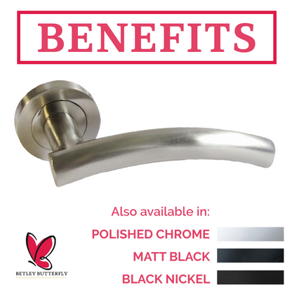 MULTIPACK Arched Lever Door Handles on Round Rose - Satin 134mm