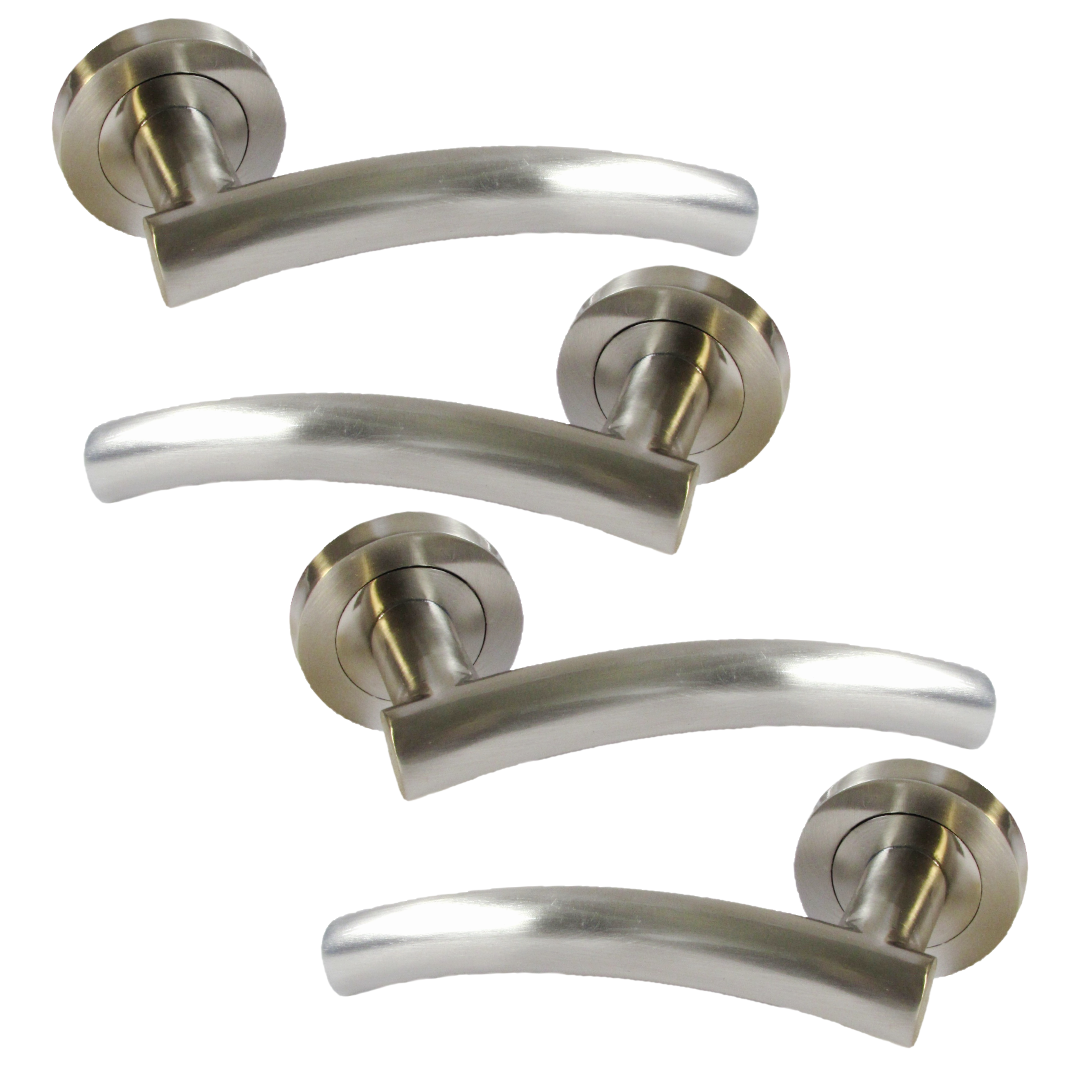 MULTIPACK Arched Lever Door Handles on Round Rose - Satin 134mm