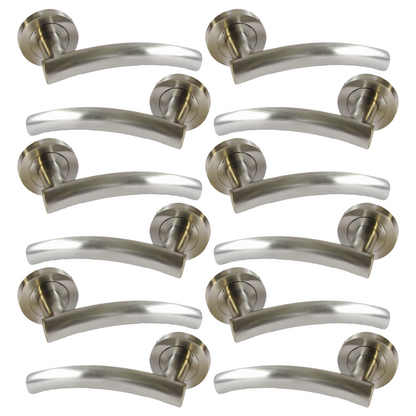MULTIPACK Arched Lever Door Handles on Round Rose - Satin 134mm