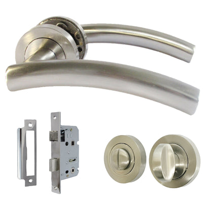 Marketplace JPG companion for Arched Lever Door Handles on Round Rose Satin 134mm Thumb Turn Bathroom Lock