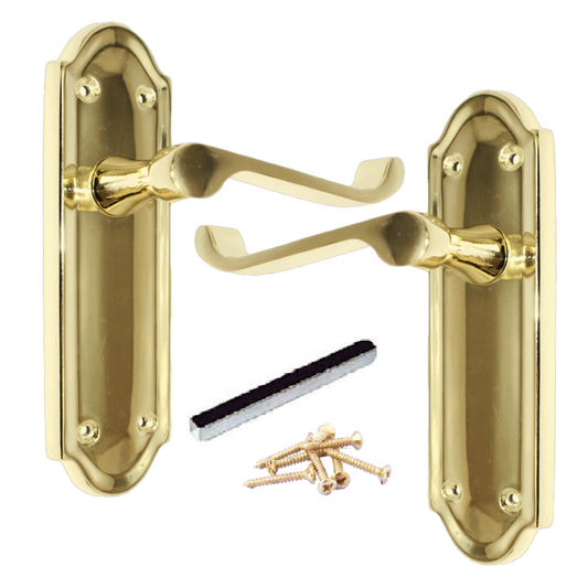 Ashford Door Handle Latch Scroll Lever - Polished Brass