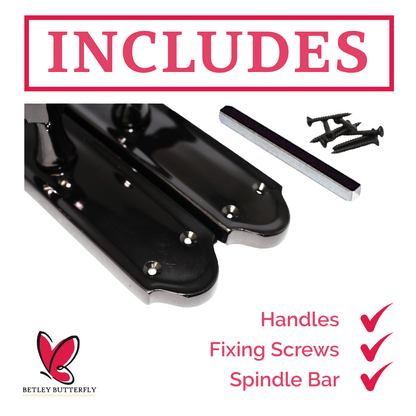 Ashford Door Handle Latch Scroll Lever - Black Nickel Latch & Hinge Pack