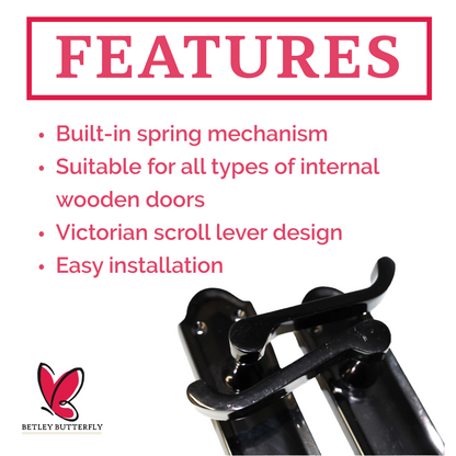 Ashford Door Handle Latch Scroll Lever - Black Nickel Latch & Hinge Pack