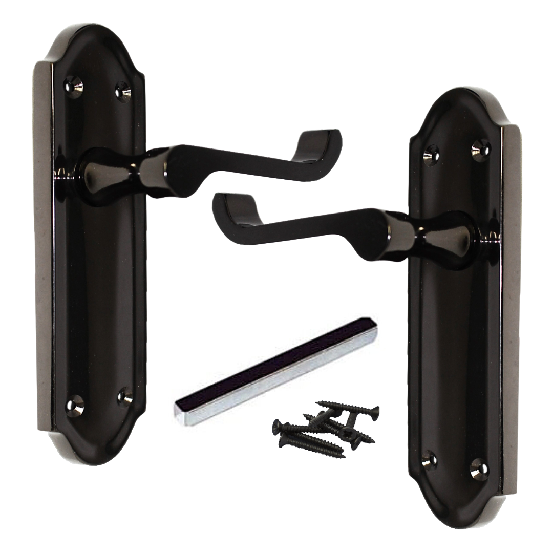 Ashford Door Handle Latch Scroll Lever - Black Nickel Latch & Hinge Pack
