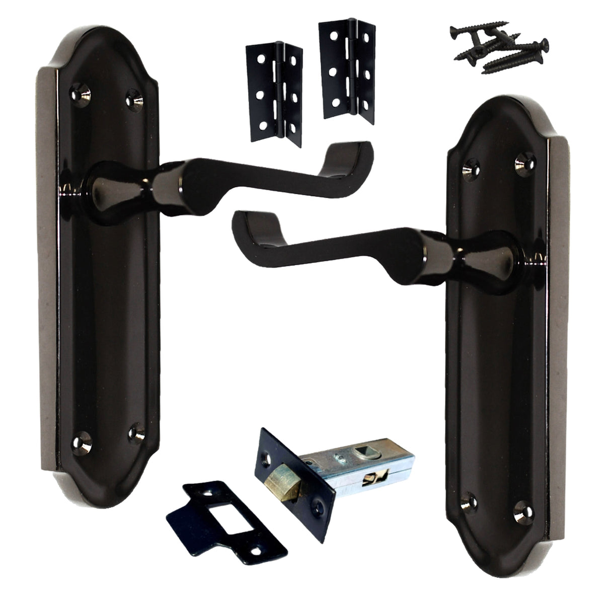 Marketplace JPG companion for Ashford Door Handle Latch Scroll Lever - Black Nickel Latch & Hinge Pack