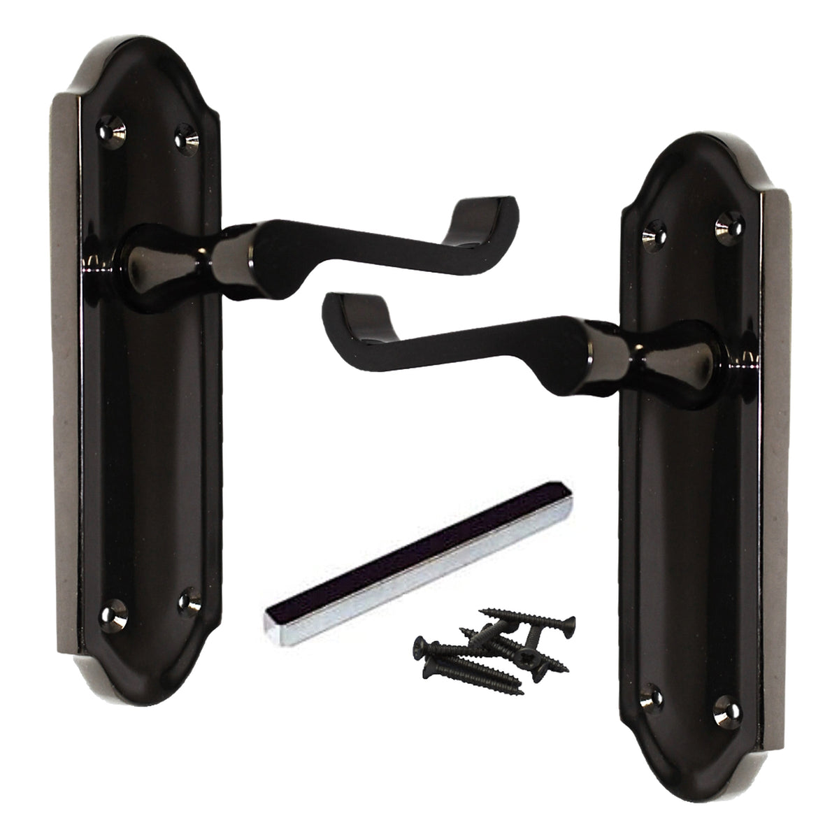 Marketplace JPG companion for Multipack Door Handles Ashford Black Nickel Latch Scroll Lever 1/4/6 Pairs - 168mm X 47mm