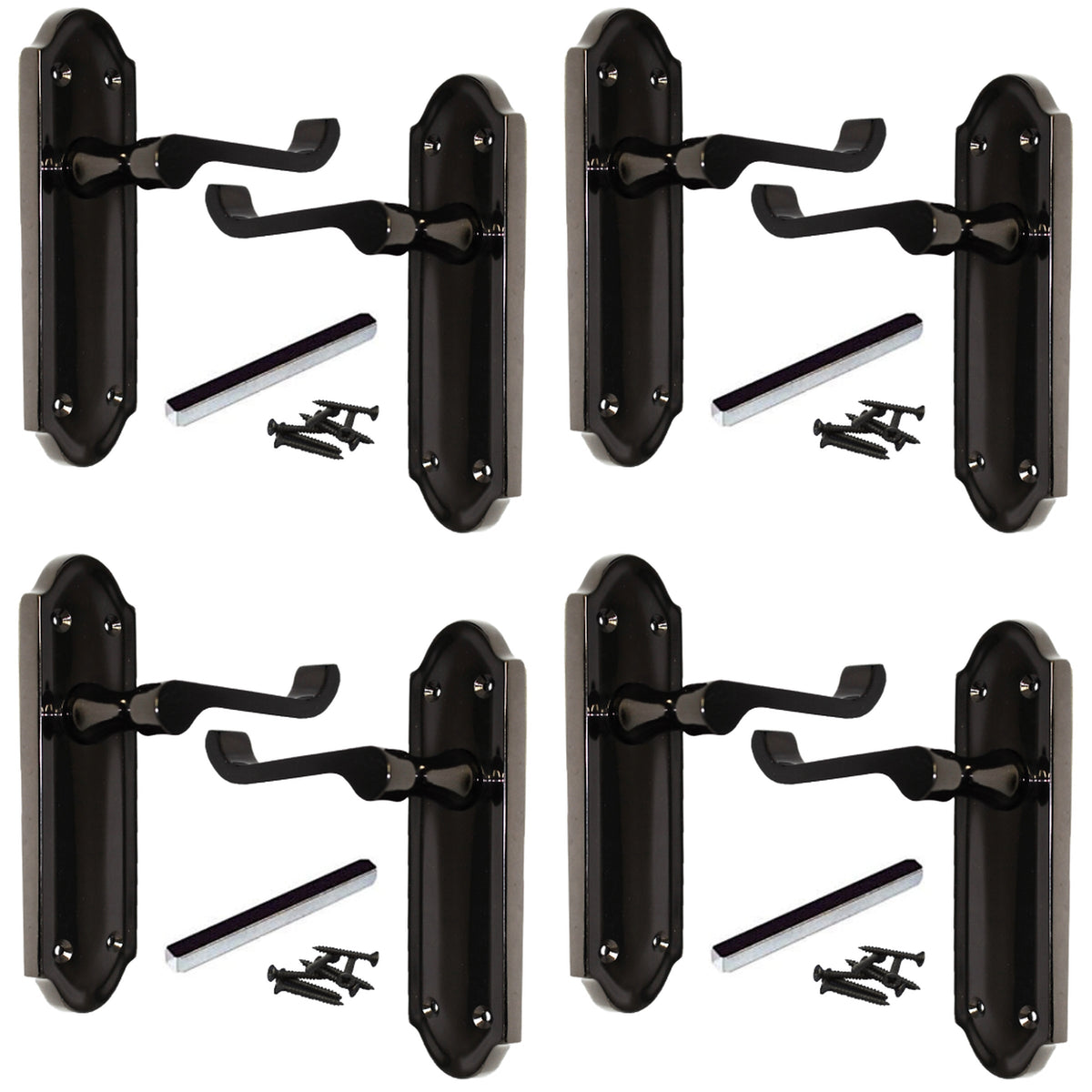 Marketplace JPG companion for Multipack Door Handles Ashford Black Nickel Latch Scroll Lever 1/4/6 Pairs - 168mm X 47mm