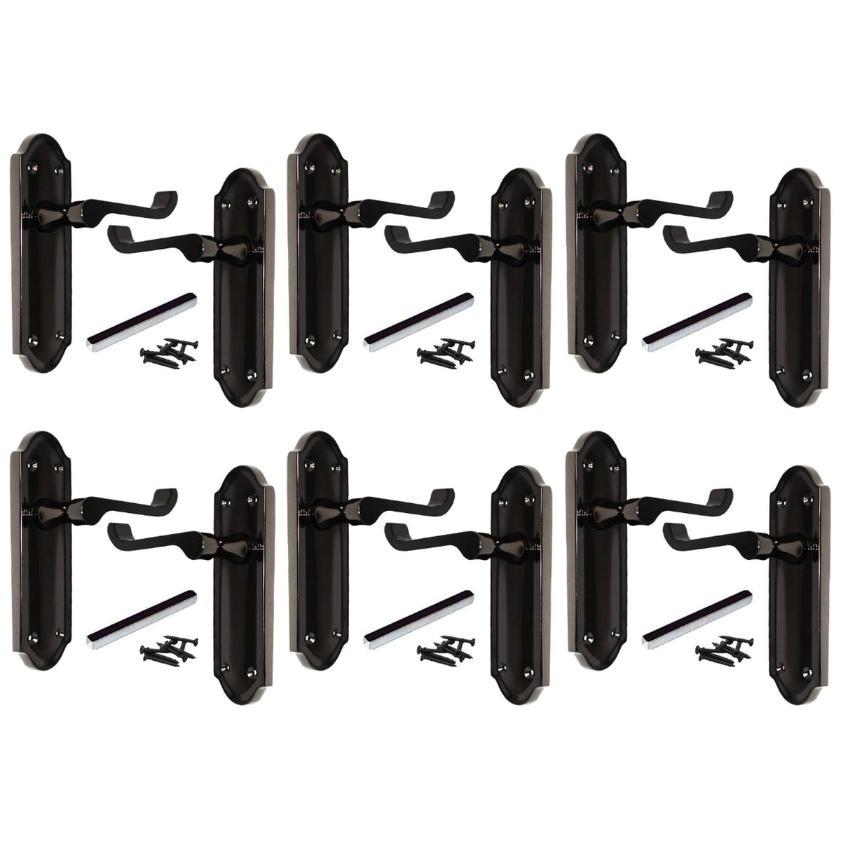 Marketplace JPG companion for Multipack Door Handles Ashford Black Nickel Latch Scroll Lever 1/4/6 Pairs - 168mm X 47mm