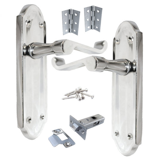 Ashford Door Handle Latch Scroll Lever - Chrome Latch & Hinge Pack