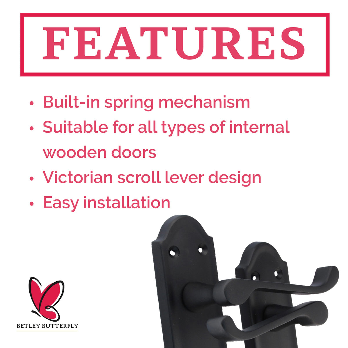 Marketplace JPG companion for Ashford Door Handle Latch Scroll Lever - Matt Black Latch & Hinge Pack - 3"