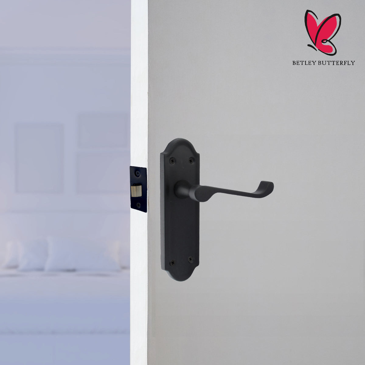Marketplace JPG companion for Ashford Door Handle Latch Scroll Lever - Matt Black Latch & Hinge Pack - 3"