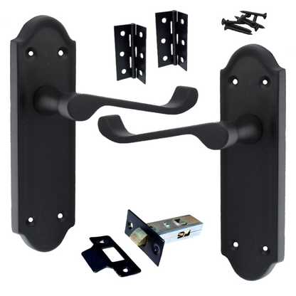 Loquet de porte Ashford à levier à défilement - Pack loquet et charnière noir mat