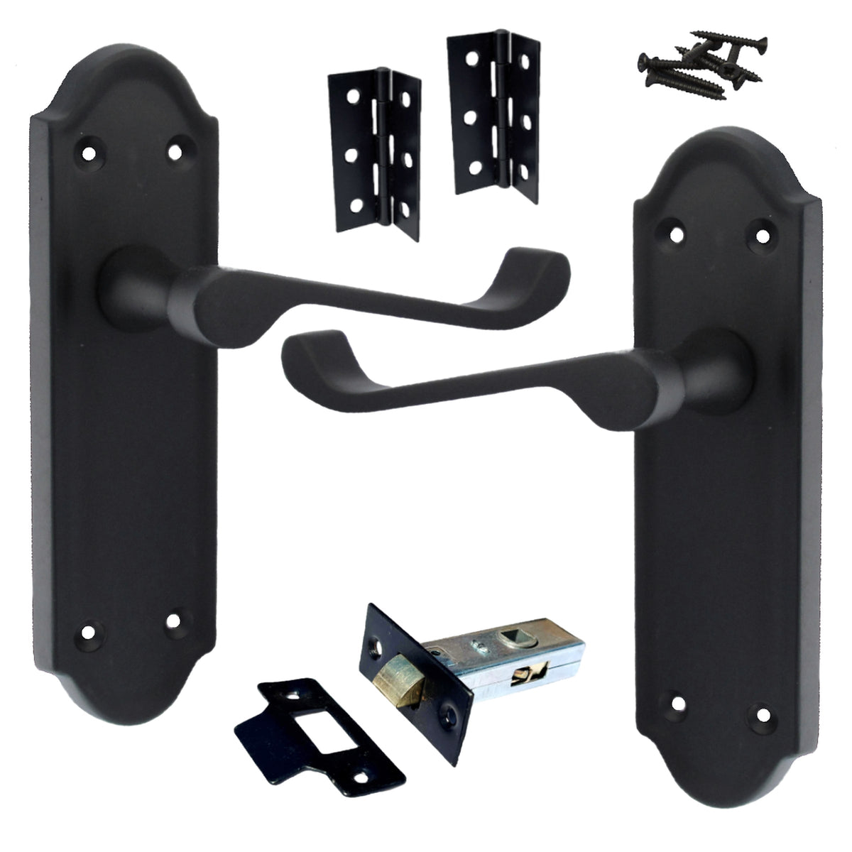 Marketplace JPG companion for Ashford Door Handle Latch Scroll Lever - Matt Black Latch & Hinge Pack - 3"