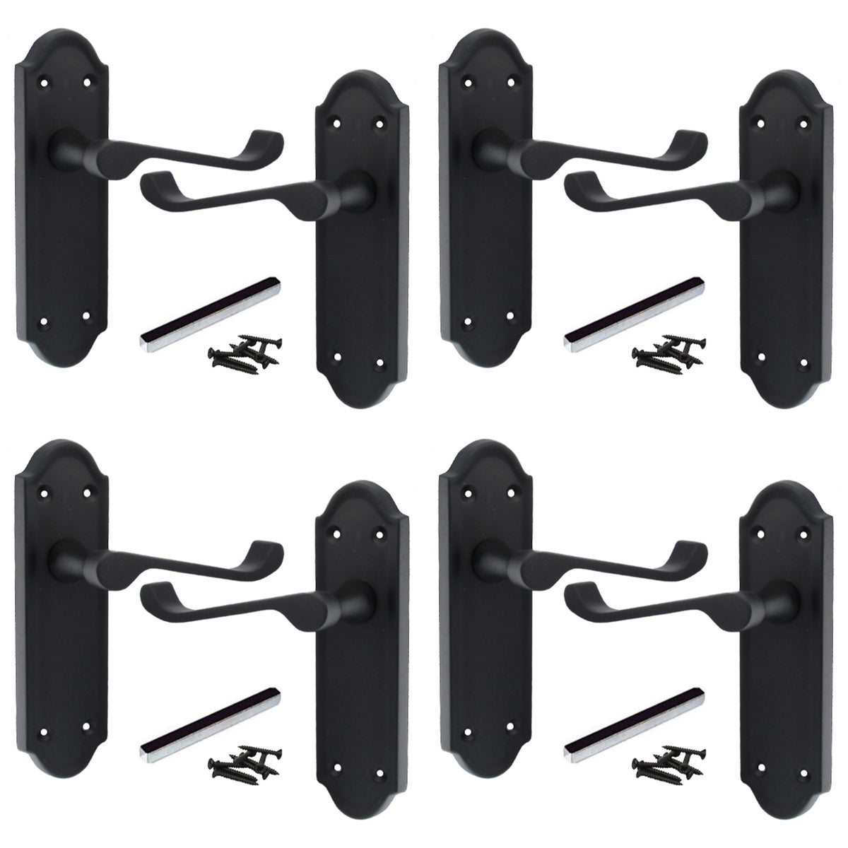 Marketplace JPG companion for Multipack Door Handles Ashford Matt Black Latch Scroll Lever 1/4/6 Pairs - 168mm X 47mm