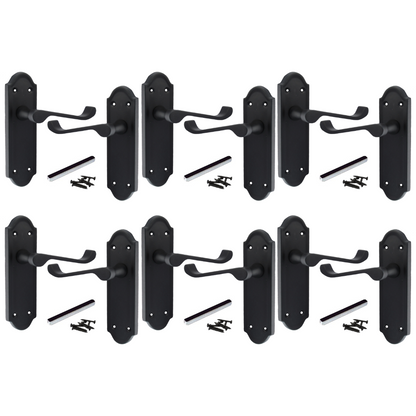 MULTIPACK Door Handles Ashford Matt Black Latch Brass Scroll Lever 1/4/6 Pairs