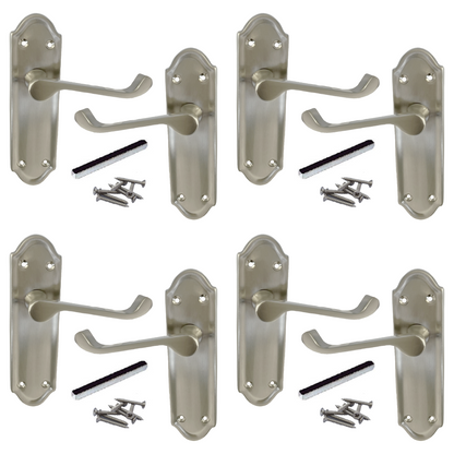 MULTIPACK Door Handles Ashford Satin Latch Brass Scroll Lever 1/4/6 Pairs
