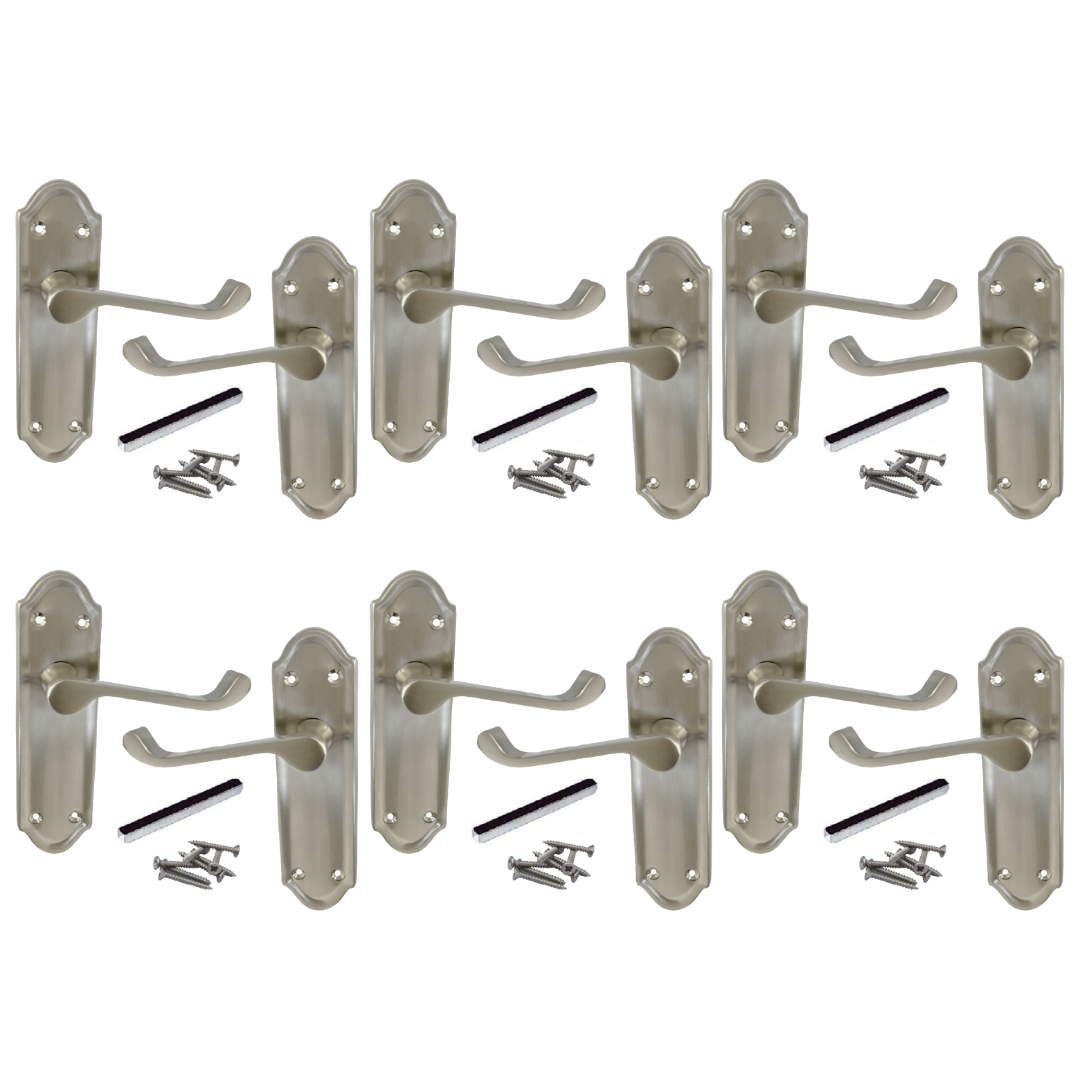 MULTIPACK Door Handles Ashford Satin Latch Brass Scroll Lever 1/4/6 Pairs