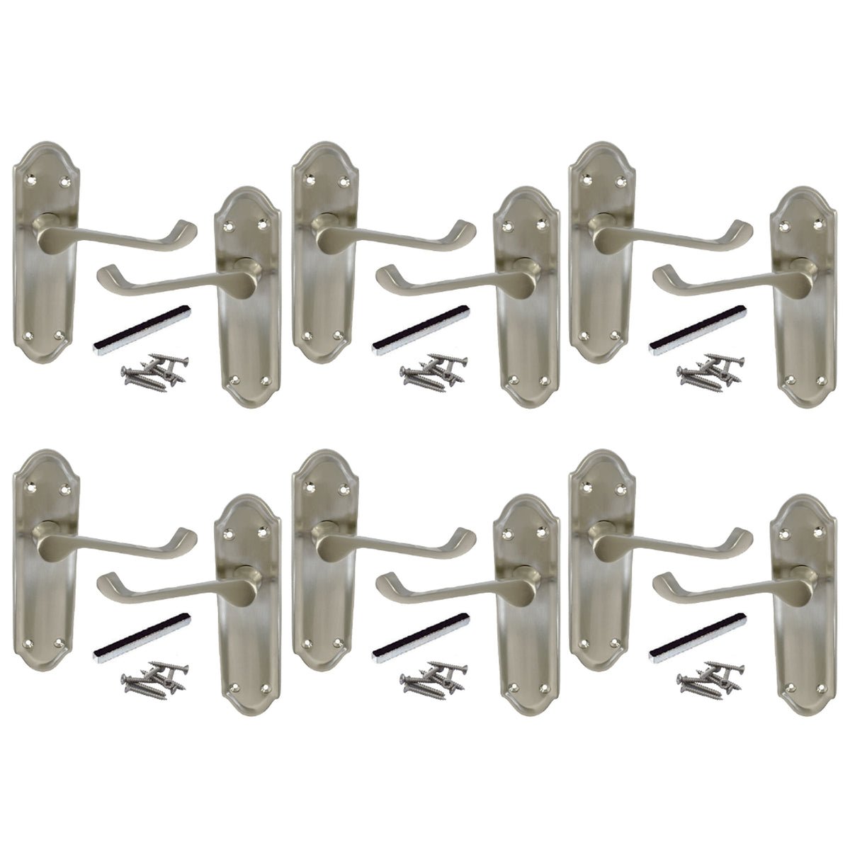 Marketplace JPG companion for Multipack Door Handles Ashford Satin Latch Scroll Lever 1/4/6 Pairs
