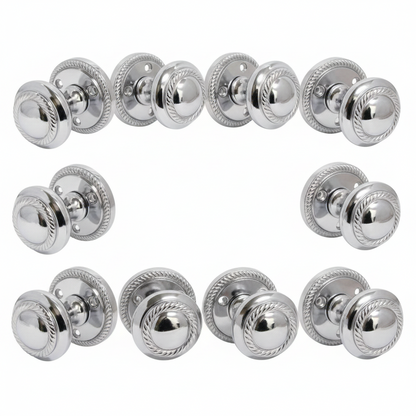 Door Knobs Round Georgian Roped Mortice Knob - Chrome Polished 62mm
