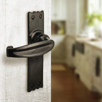 Iron Door Handles Black 158 x 38mm Antique Vintage Cottage Lever Lock Euro Bath Handle